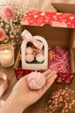 Örgü Mum Çantalı Set | Özel Hediye Sunumu | Çiçek Aranjmanlı Mum - Görsel 3