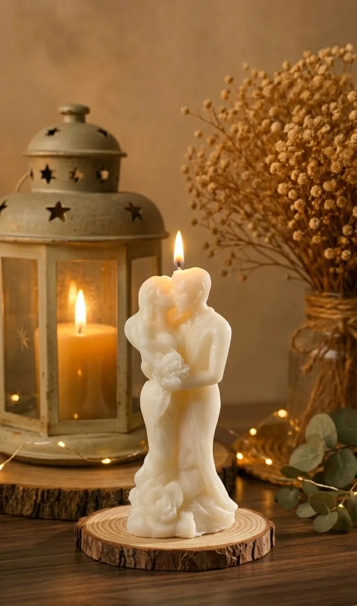 Romantik hediye için sevgili figürlü dekoratif mum